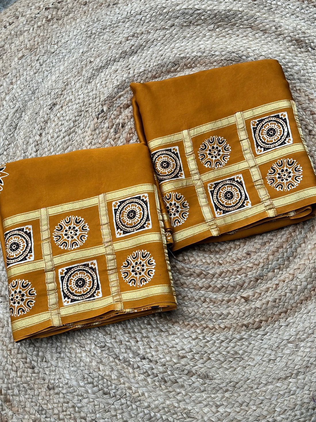 Mustard pure modal Ajrak sarees