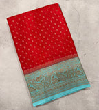 Red pure Banarasi crepe chiffon 107 with antique zari saree