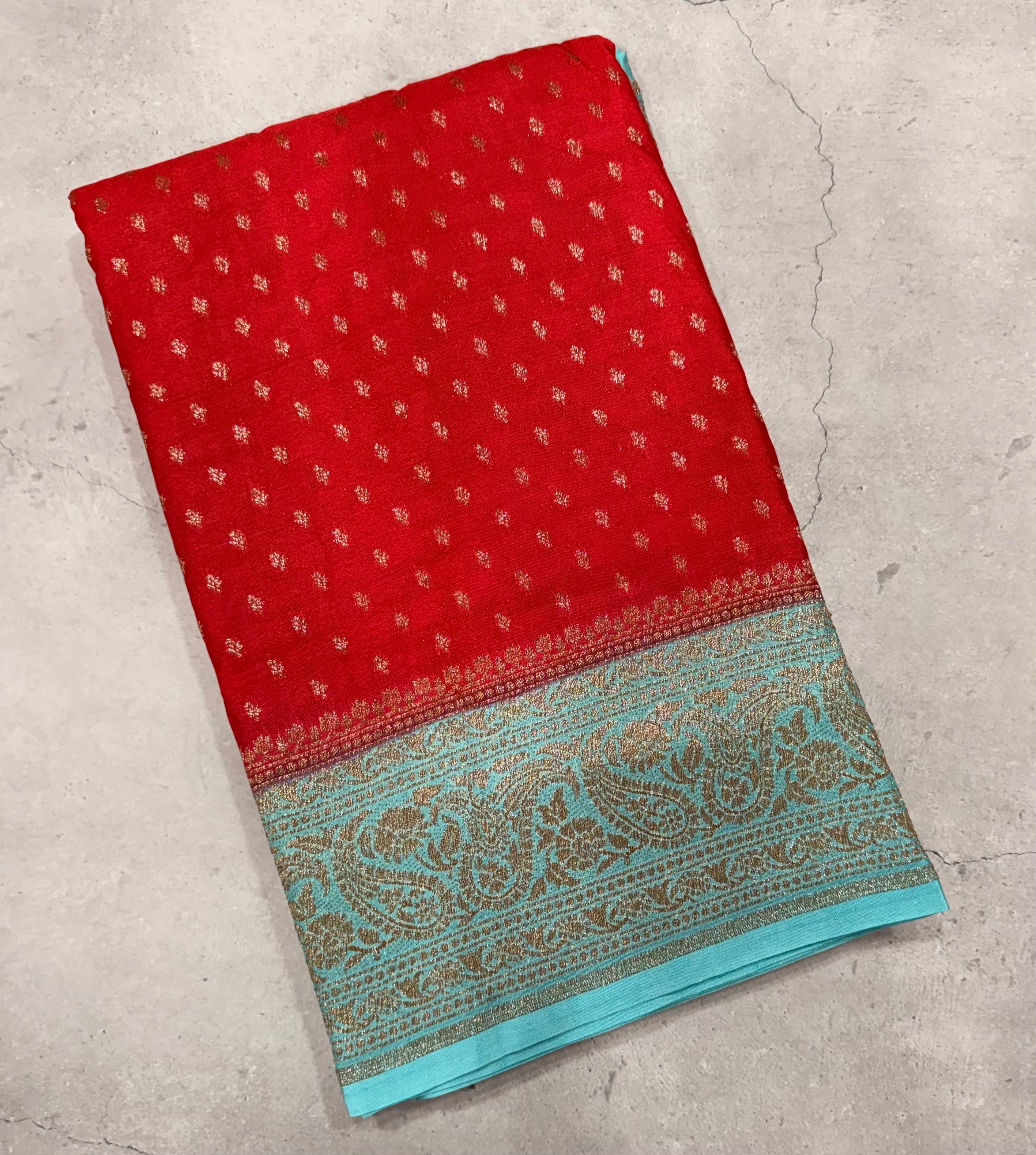 Red pure Banarasi crepe chiffon 107 with antique zari saree