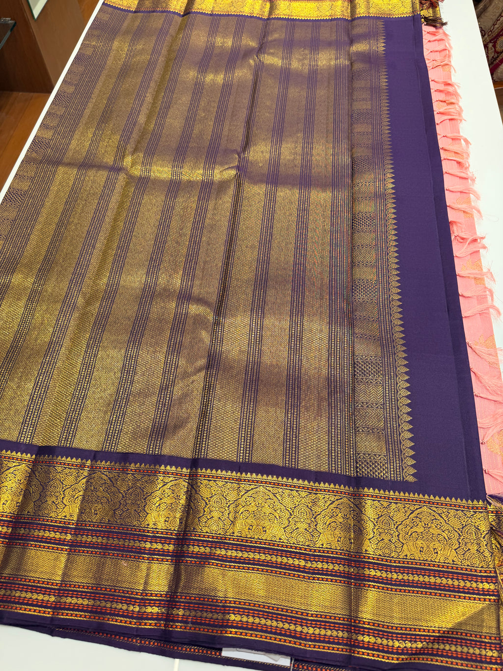 Pastel pink with wine pure  Kanjeevaram saree