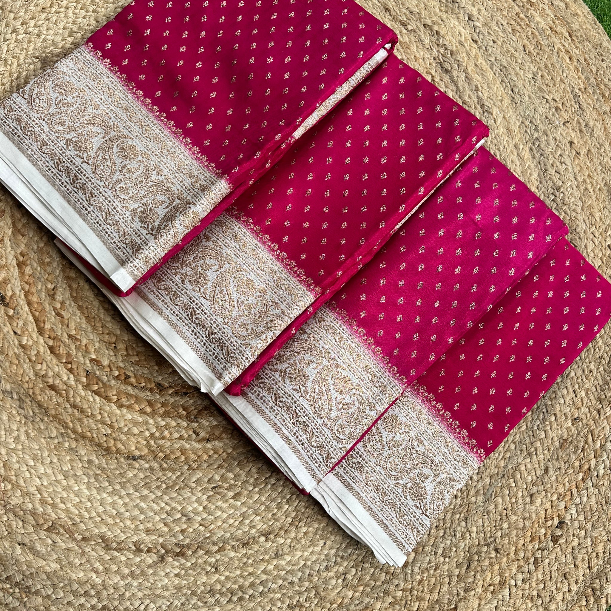Pink and white pure crepe chiffon sarees with brocade blouse