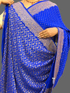 Royal blue mango border pure benarasi crepe silk saree