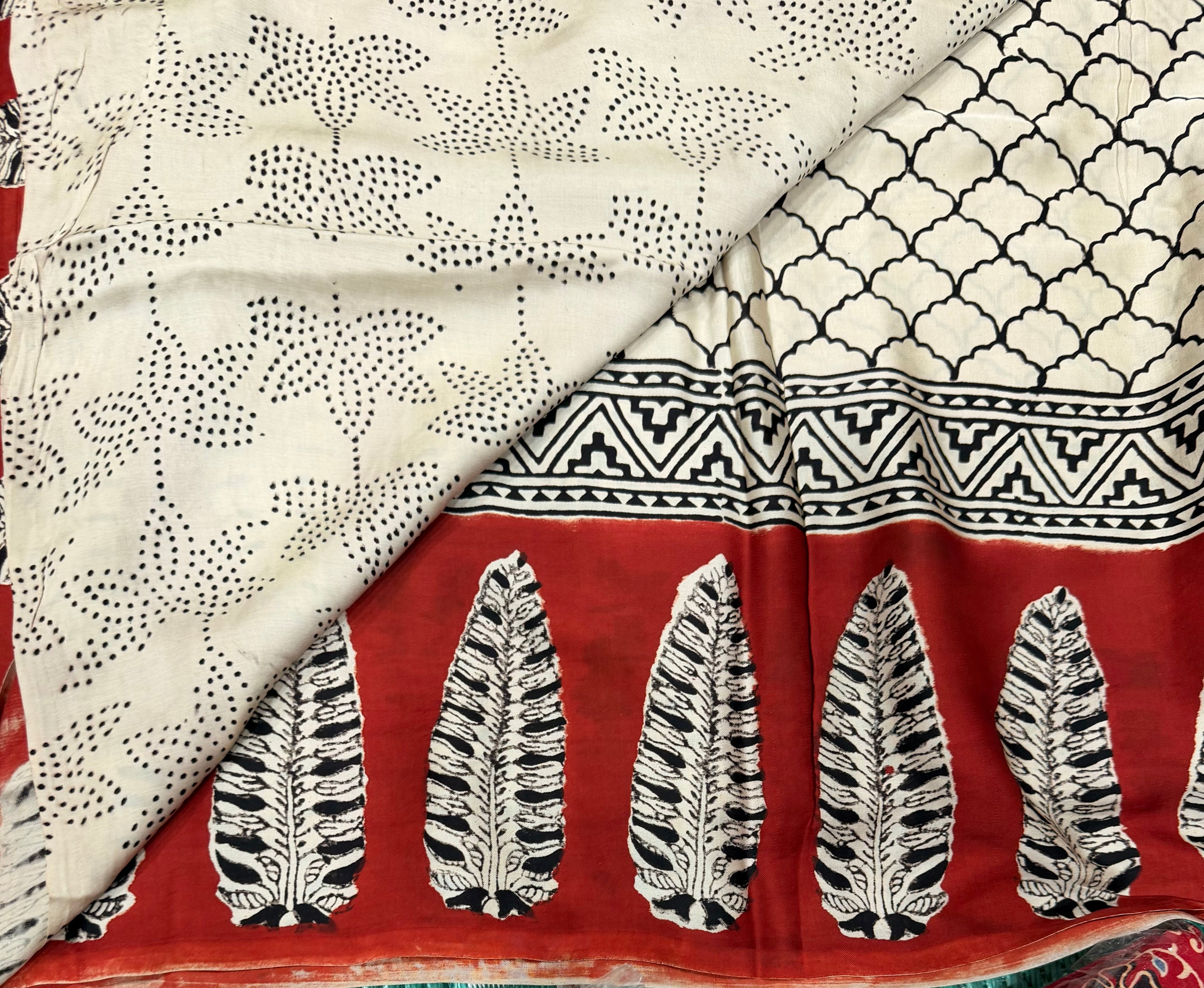 Cream  pure Ajrak dola sarees