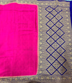 Rani pink n blue partly pallu pure benarasi crepe silk saree