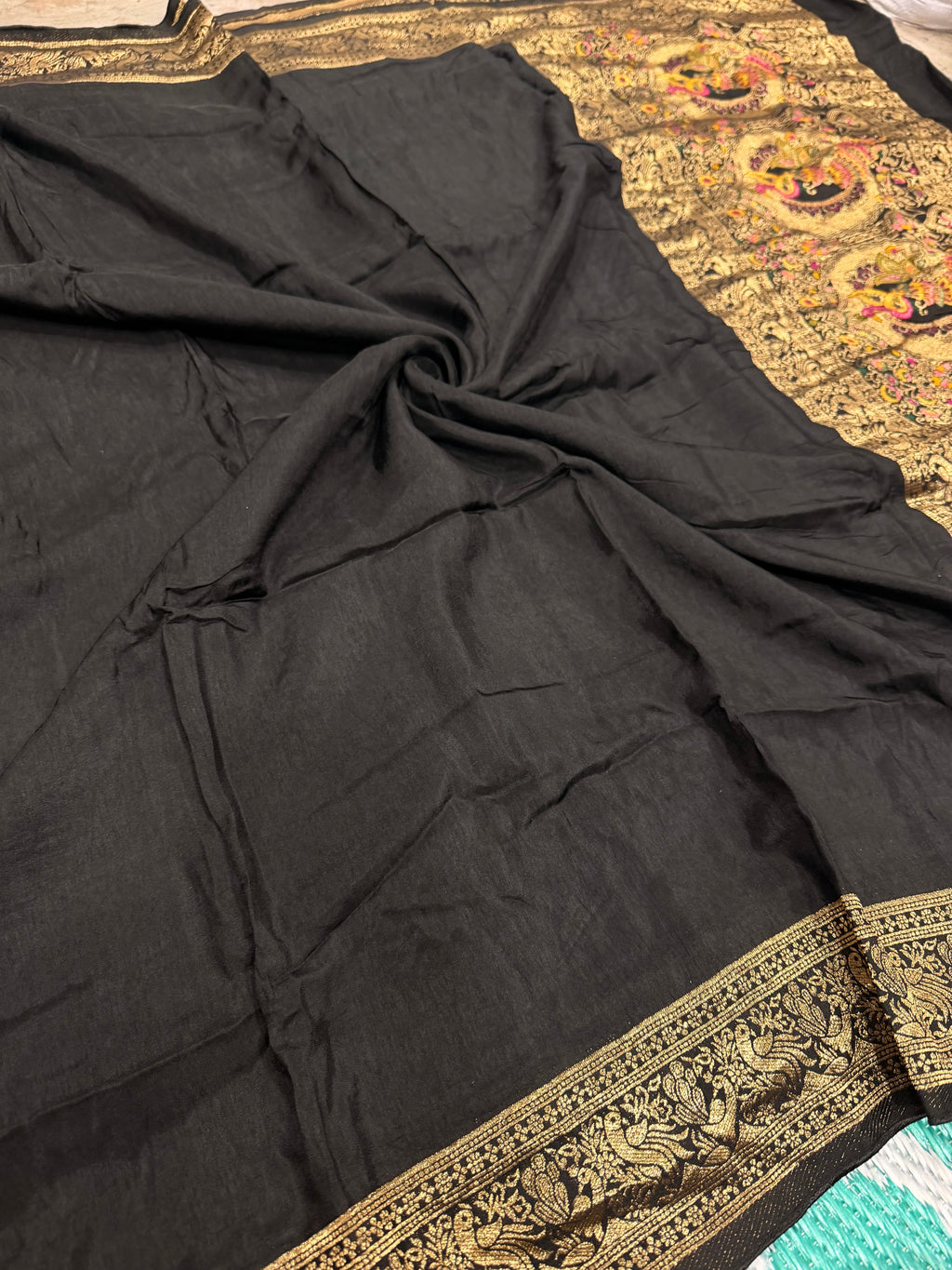Black Kanchi border plain modal silk saree