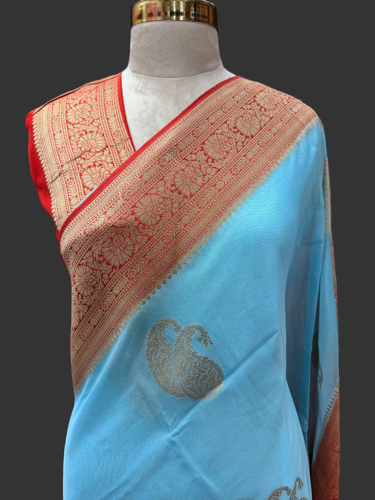 Sky blue  n orange mango butta georgette saree (SG107)