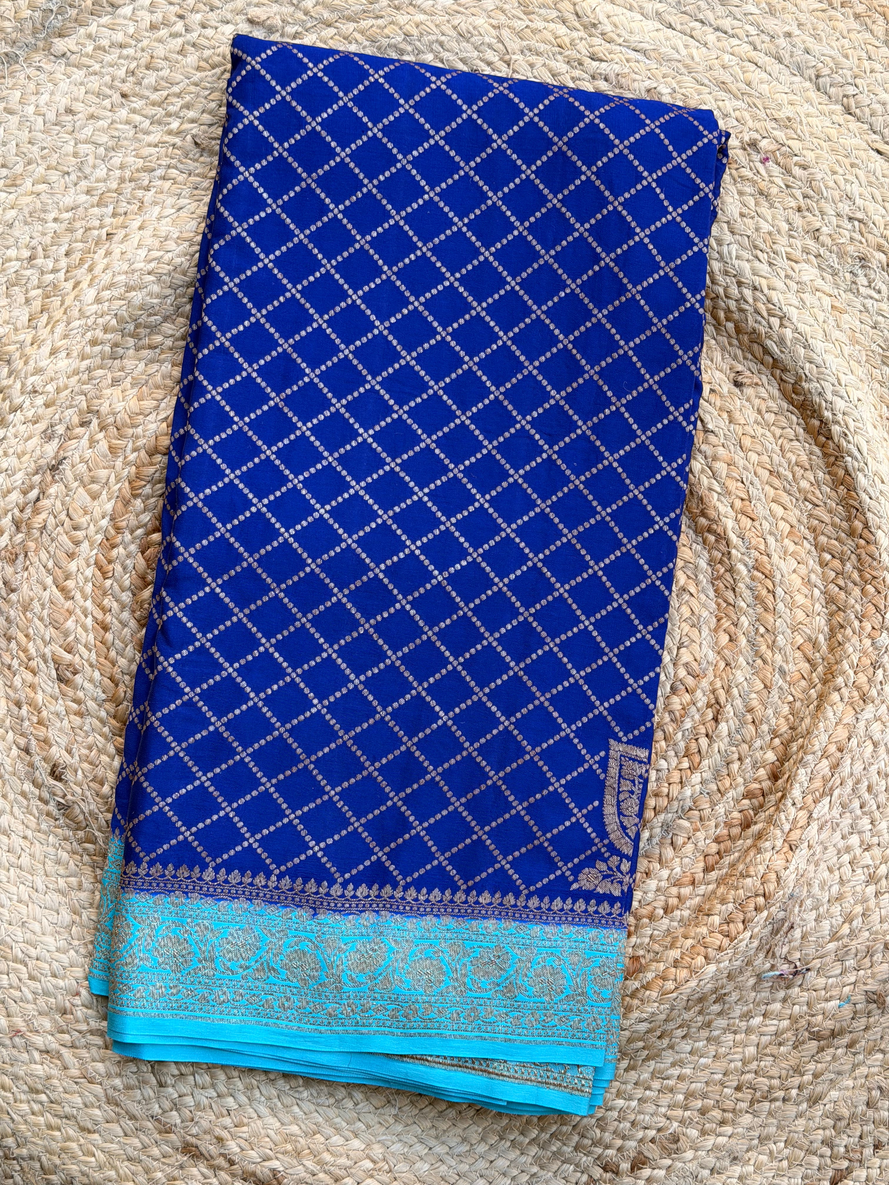 Royal blue and sky blue pure Banaras crepe