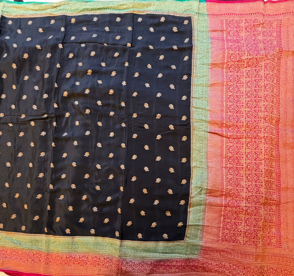 Black 3D pure benarasi crepe silk saree