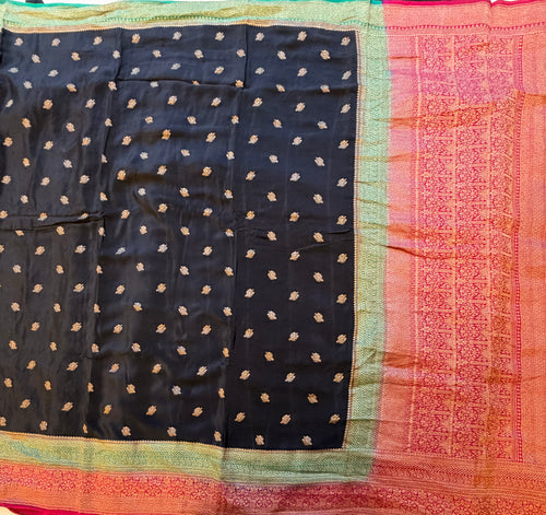 Black 3D pure benarasi crepe silk saree