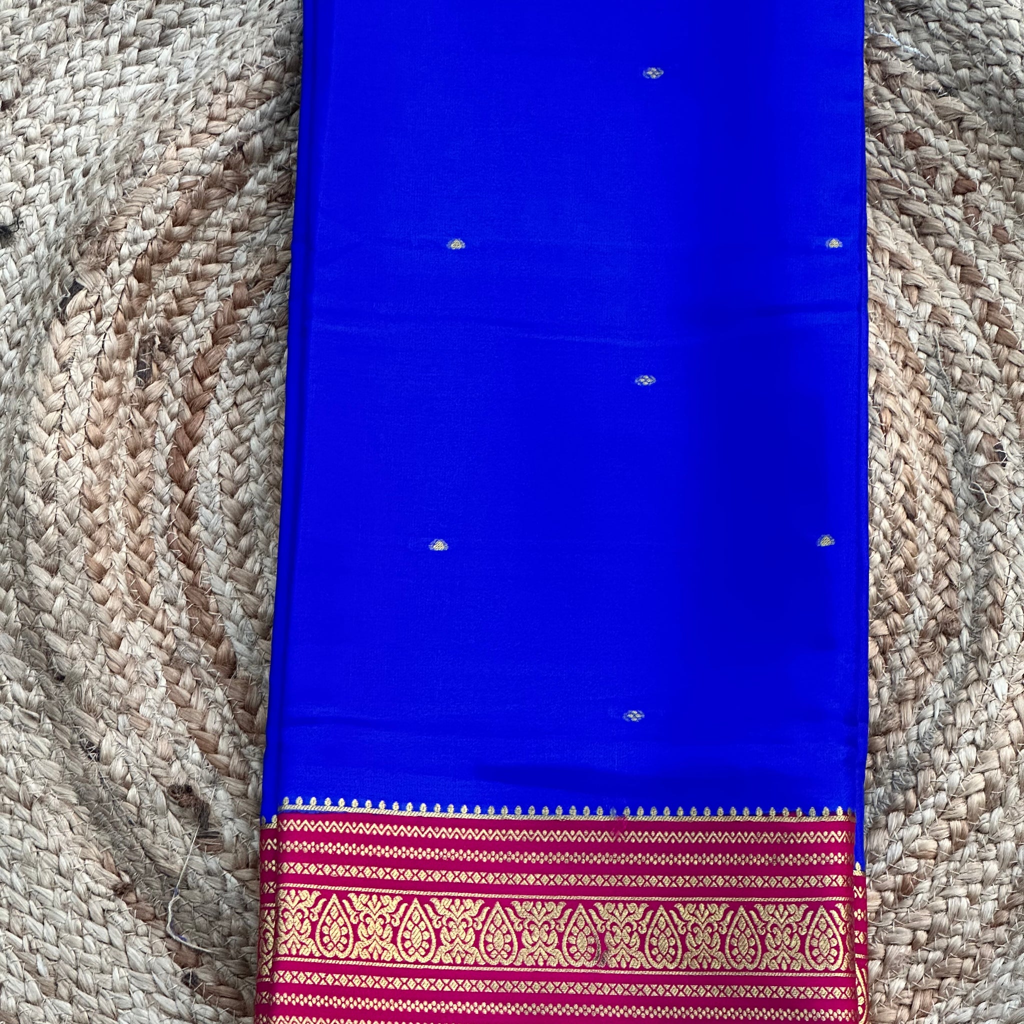 Royal blue with pink pure crepe Mysore Silk sarees 130 gsm
