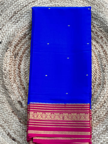 Royal blue with pink pure crepe Mysore Silk sarees 130 gsm