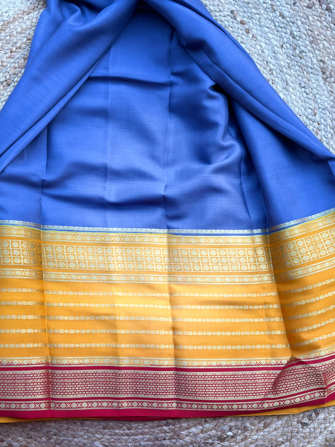 Grey with mustard pure crepe Mysore Silk sarees 120 gsm
