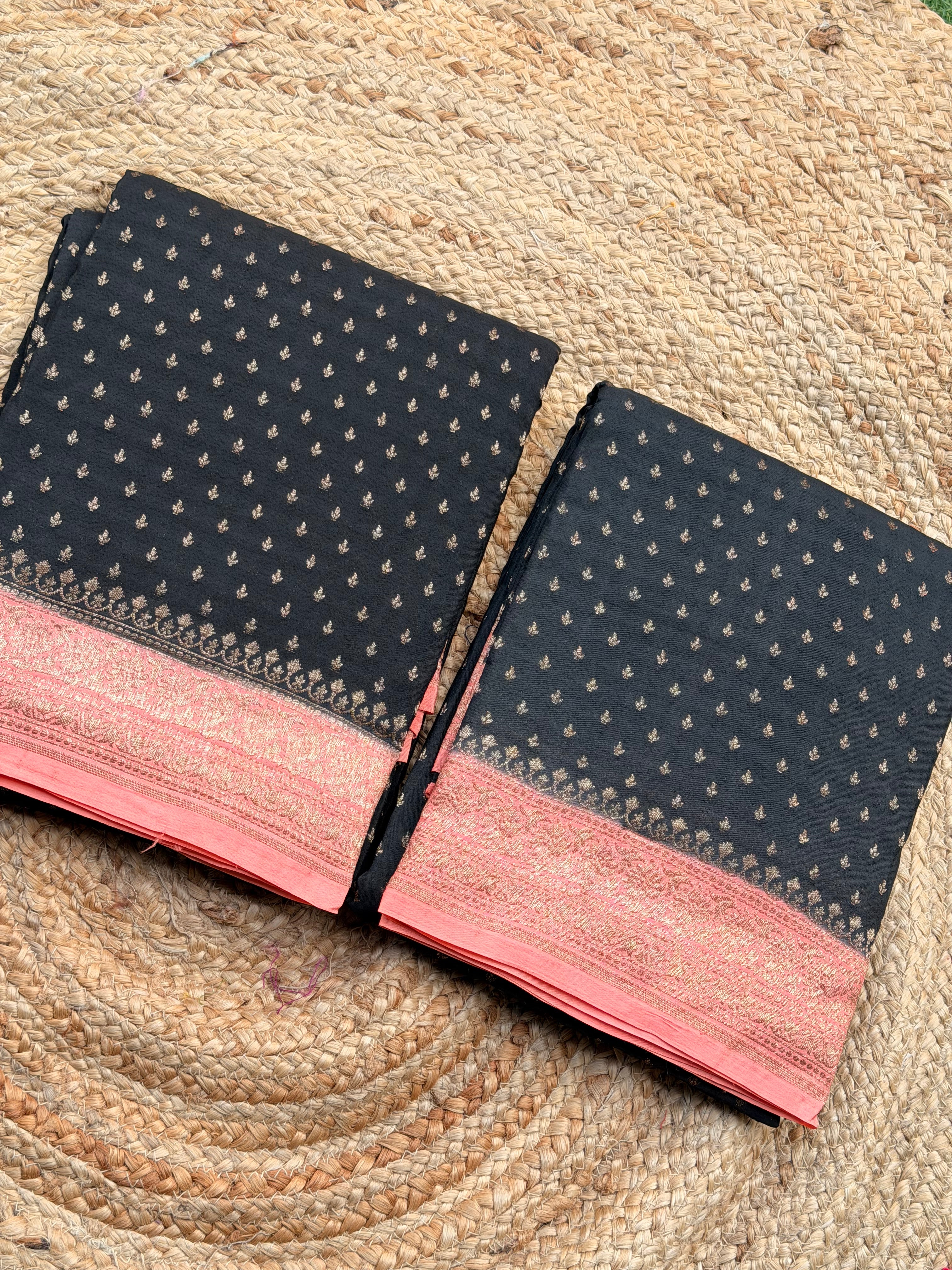 Pure crepe chiffon black and peach