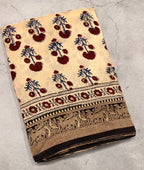 Cream small butta Kanchi border pure Ajrak dola sarees
