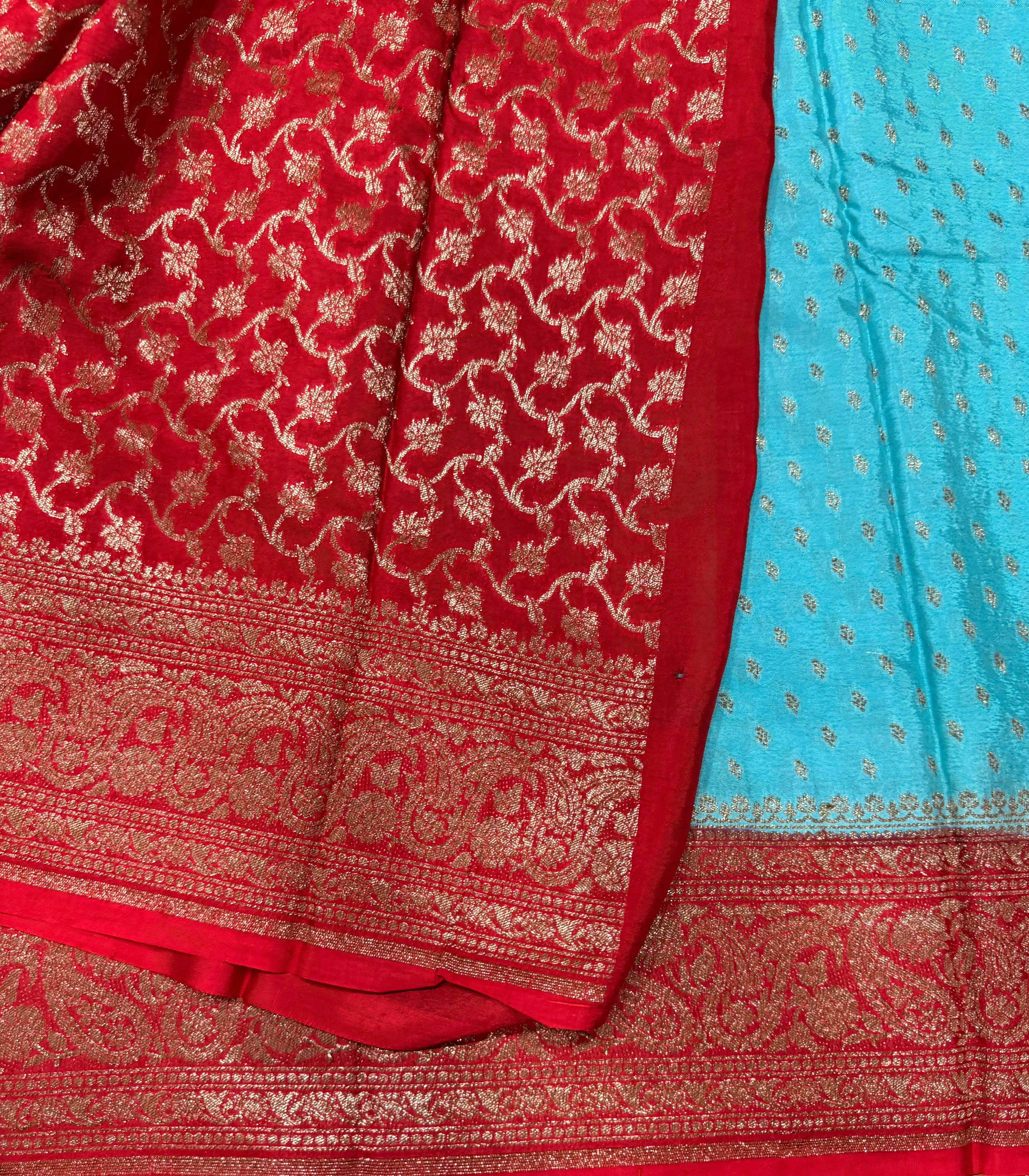 Light blue pure Banarasi crepe chiffon 107 with antique zari saree