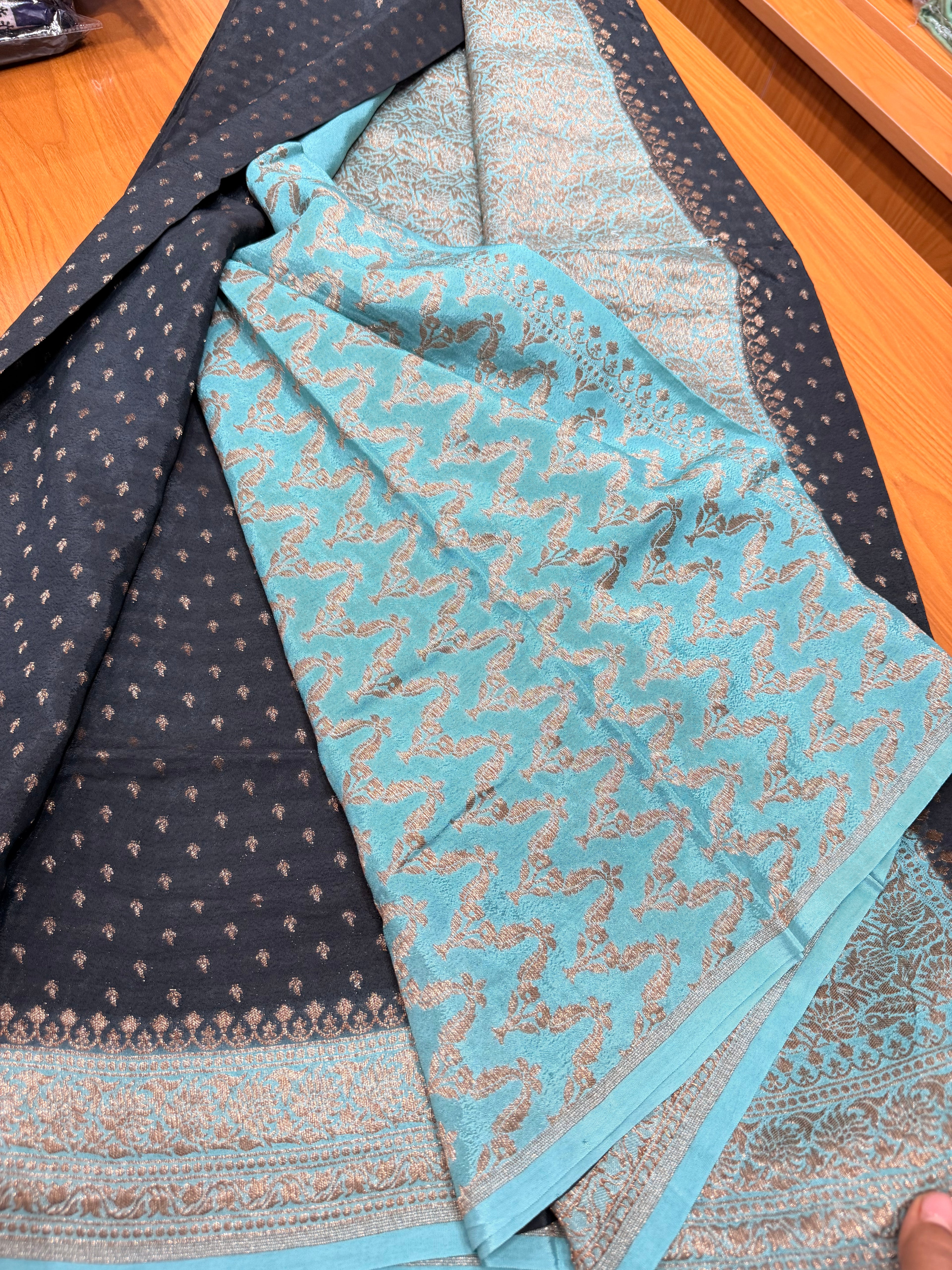 Pure crepe chiffon black and blue