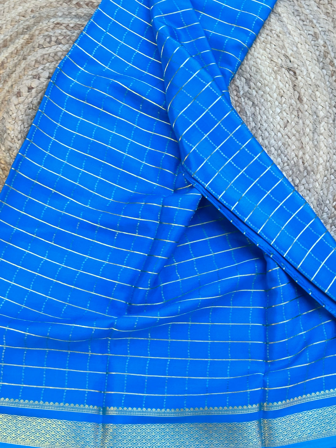 Sky blue checks pattern pure crepe Mysore Silk sarees