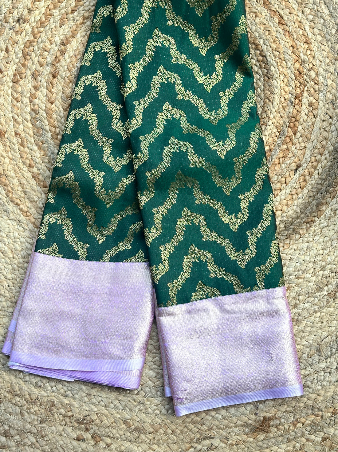 Green and lotus pink semi Kanchi