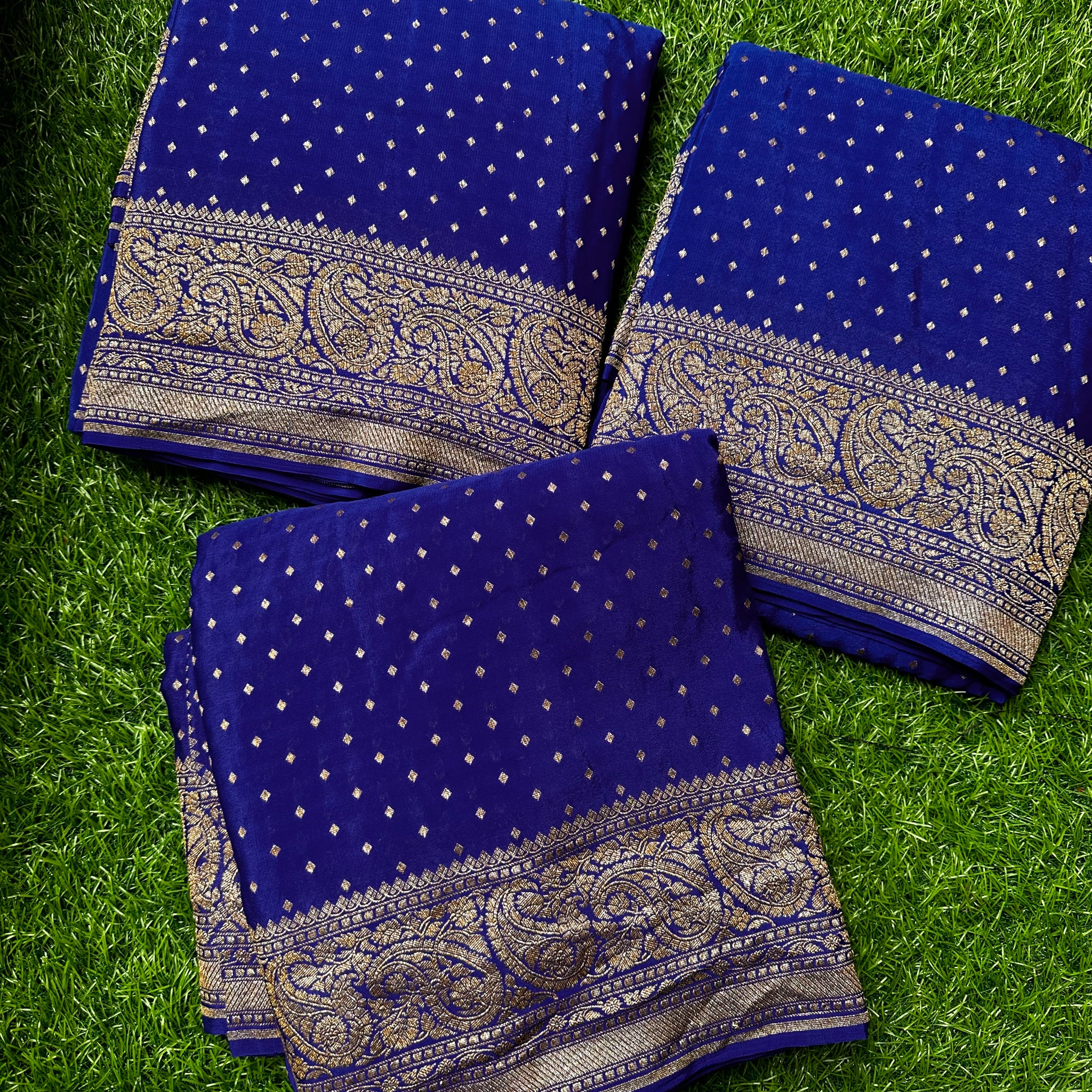 Royal blue pure Crape Banaras.