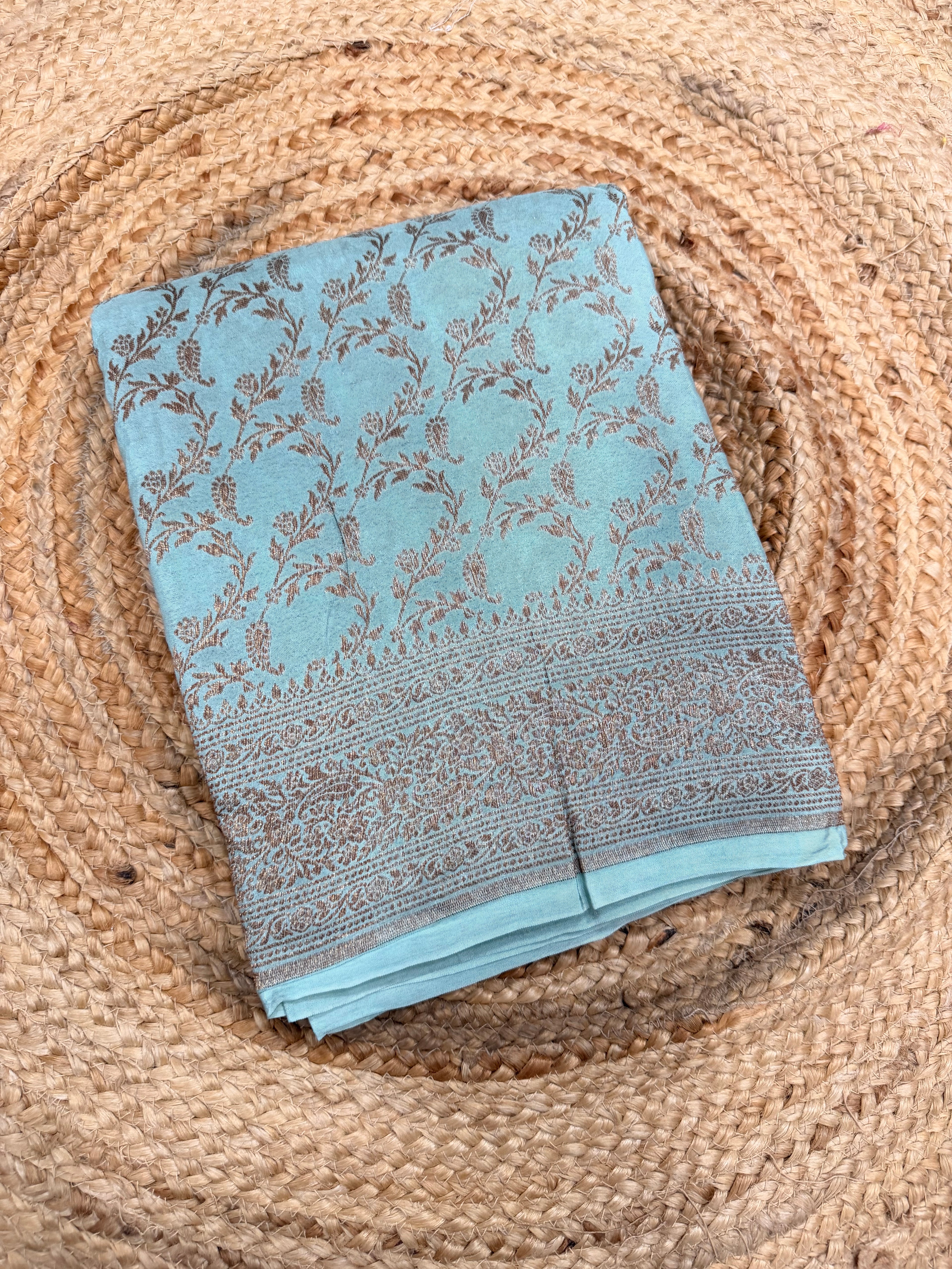 Sea green pure Banarasi crepe saree