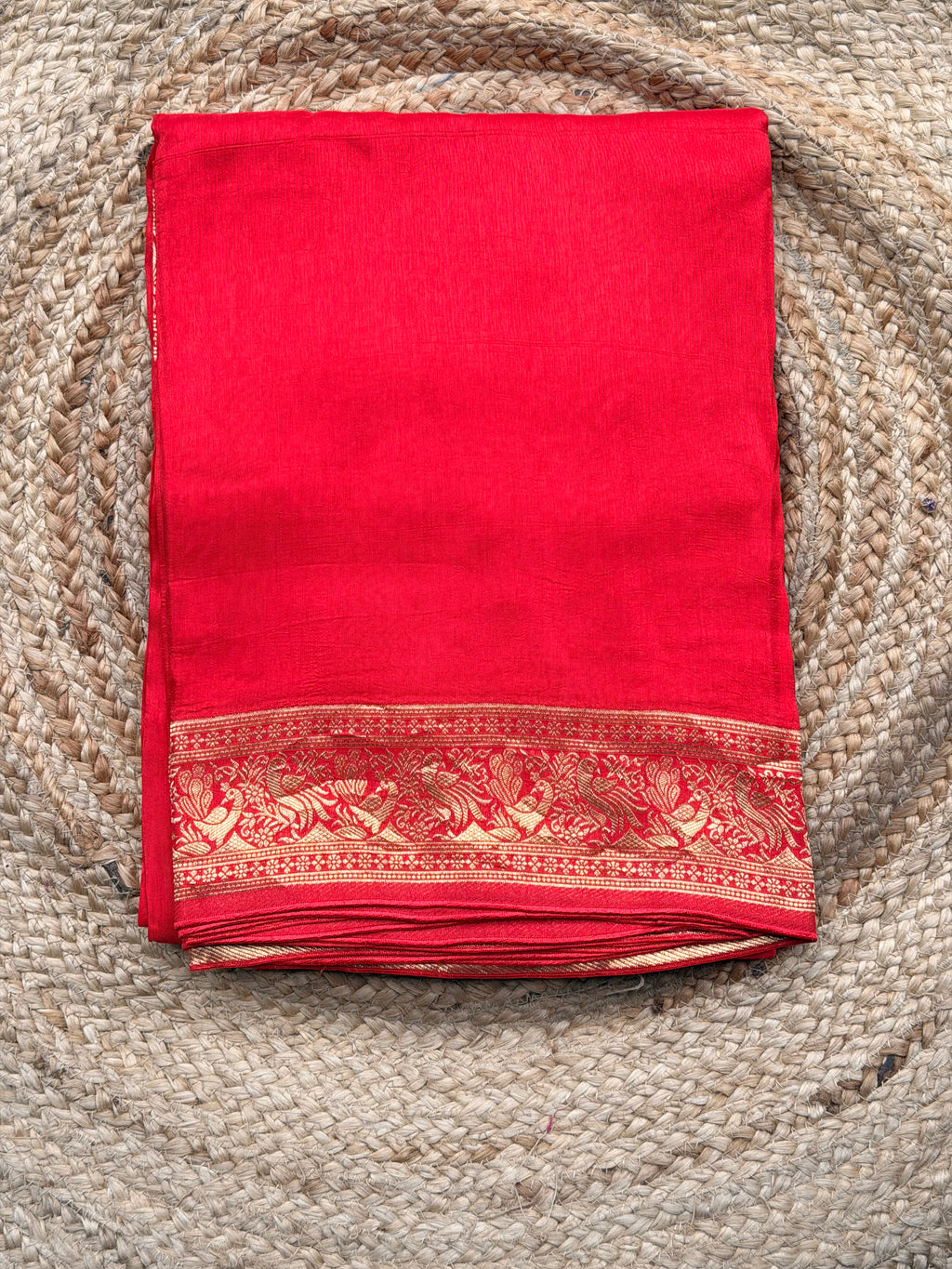 Red plain dola modal saree with meenaweaving.