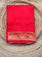 Red plain dola modal saree with meenaweaving.