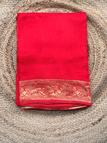 Red plain dola modal saree with meenaweaving.