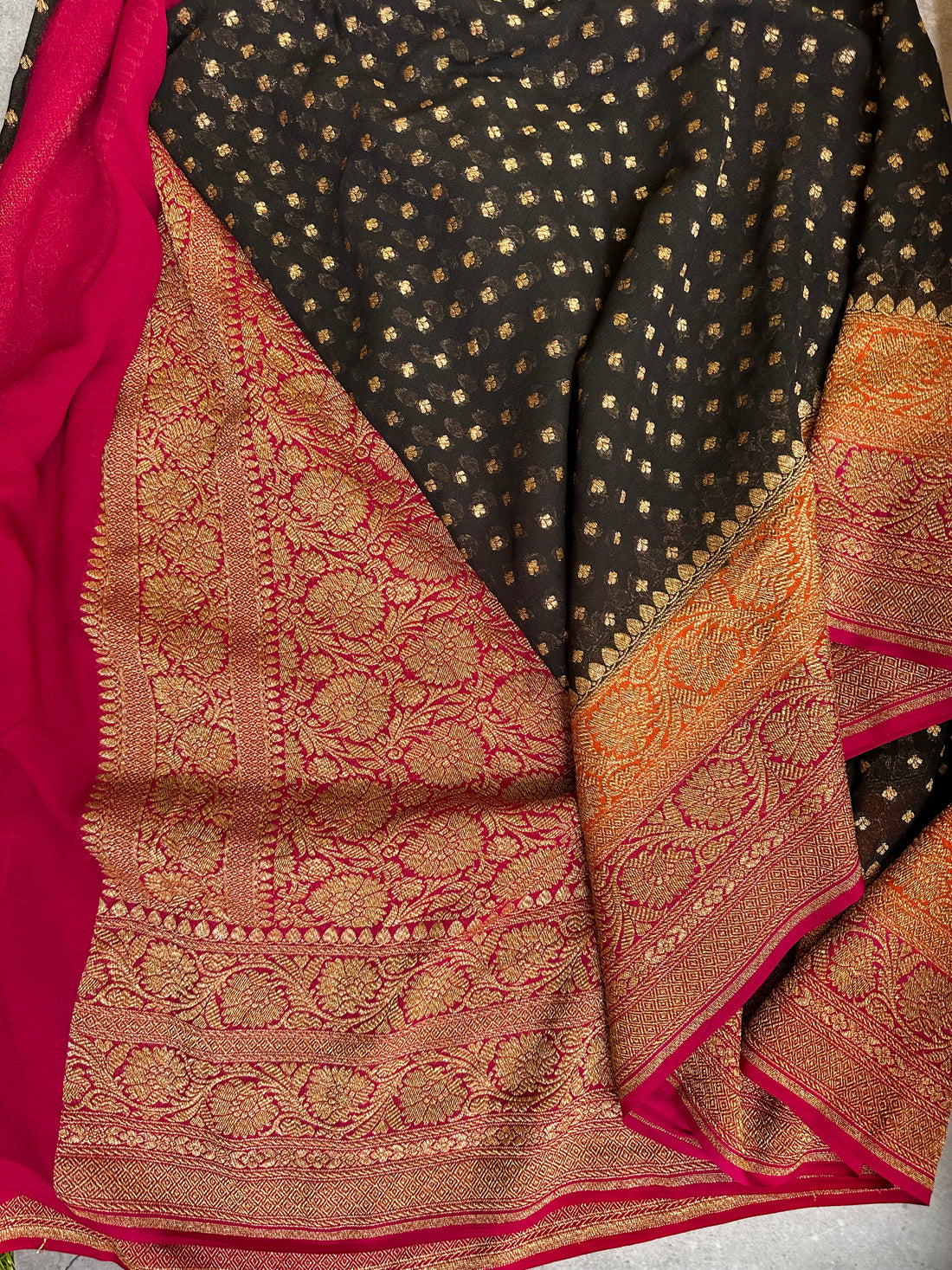 Black and pink pure Khadi georgette