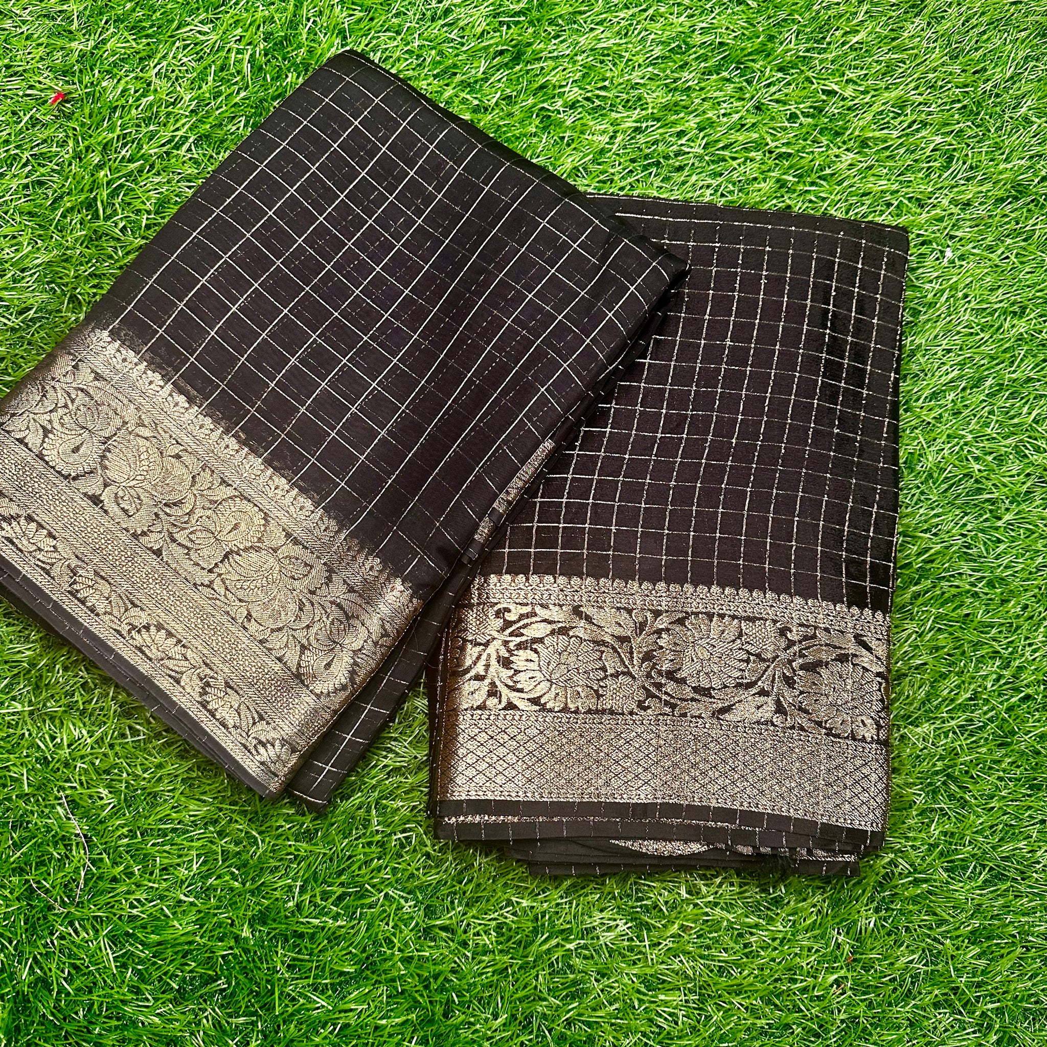 Black semi crepe in checks pattern