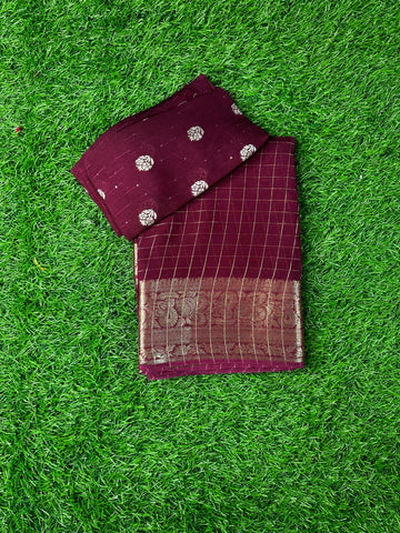 Maroon semi crepe in checks pattern