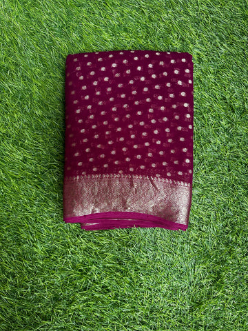 Semi Khadi georgette in wine colour