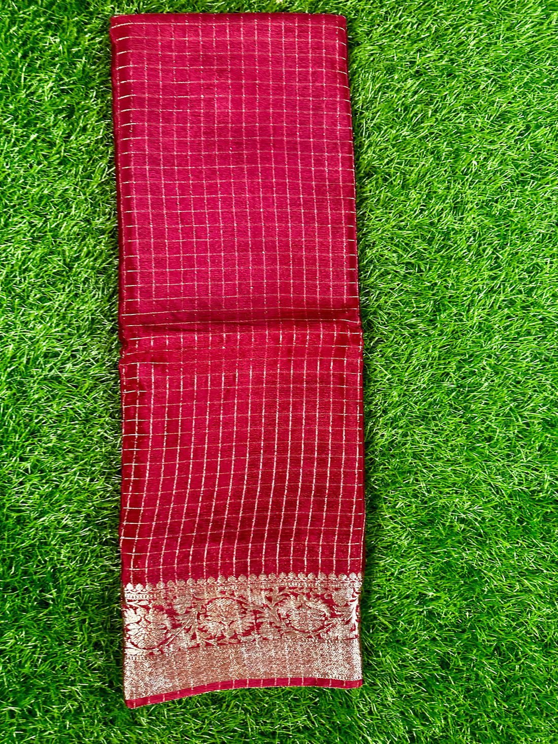 Maroon semi crepe in checks pattern