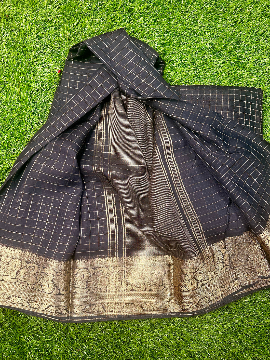 Black semi crepe in checks pattern