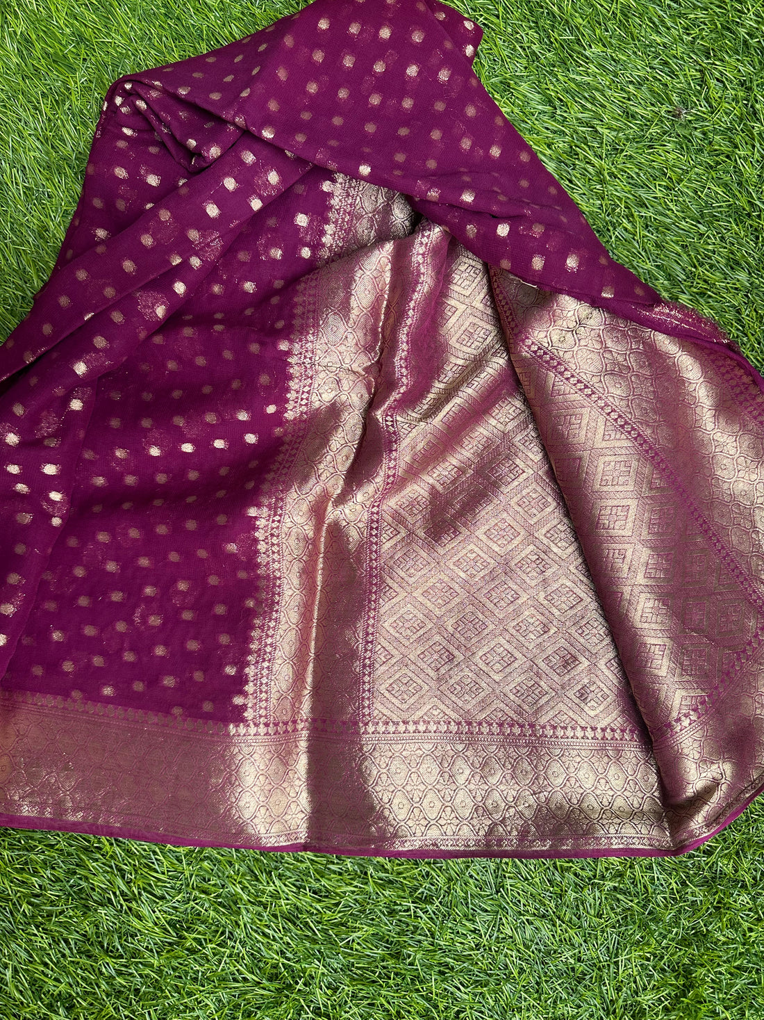 Semi Khadi georgette in wine colour