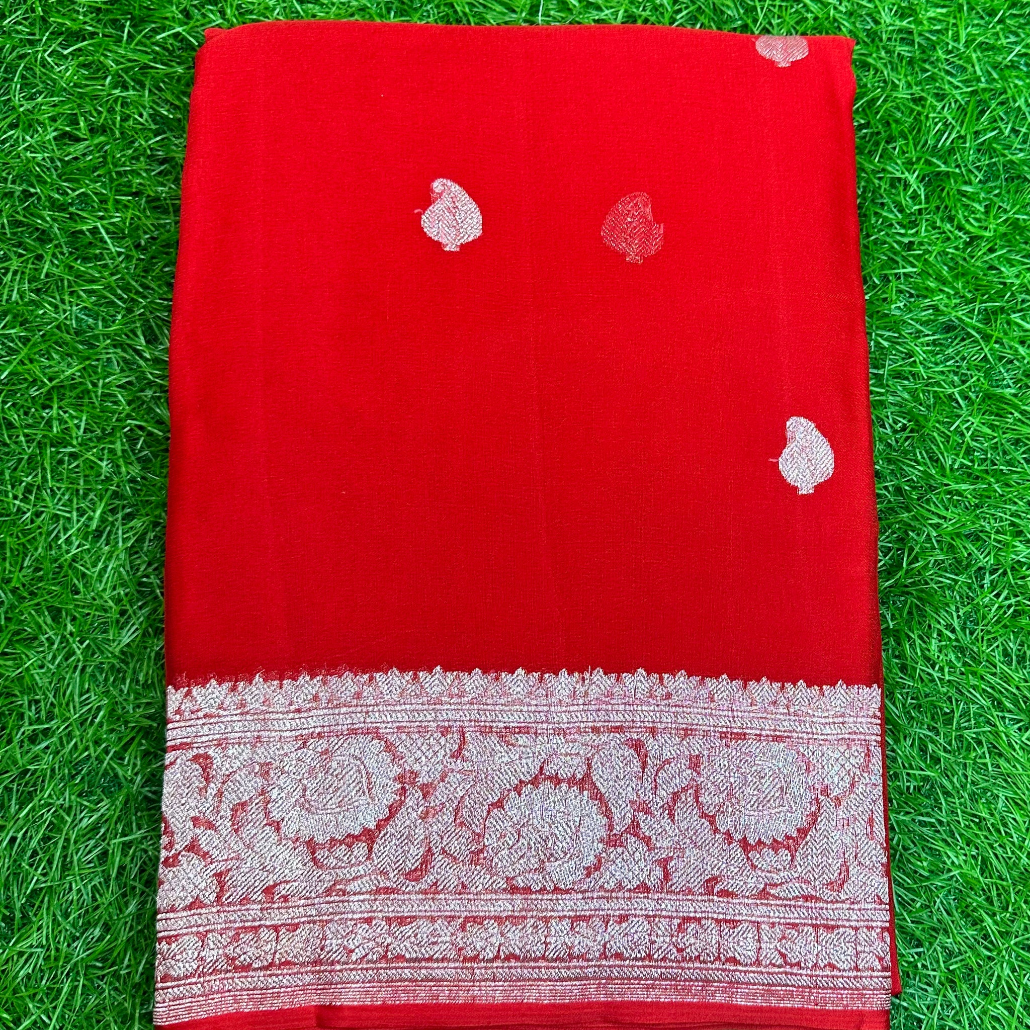Pure Khadi chiffon in red colour