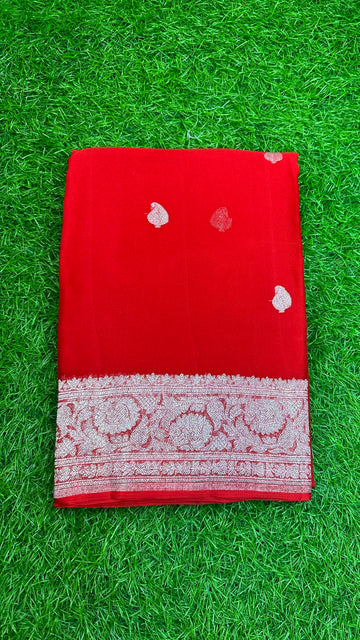 Pure Khadi chiffon in red colour