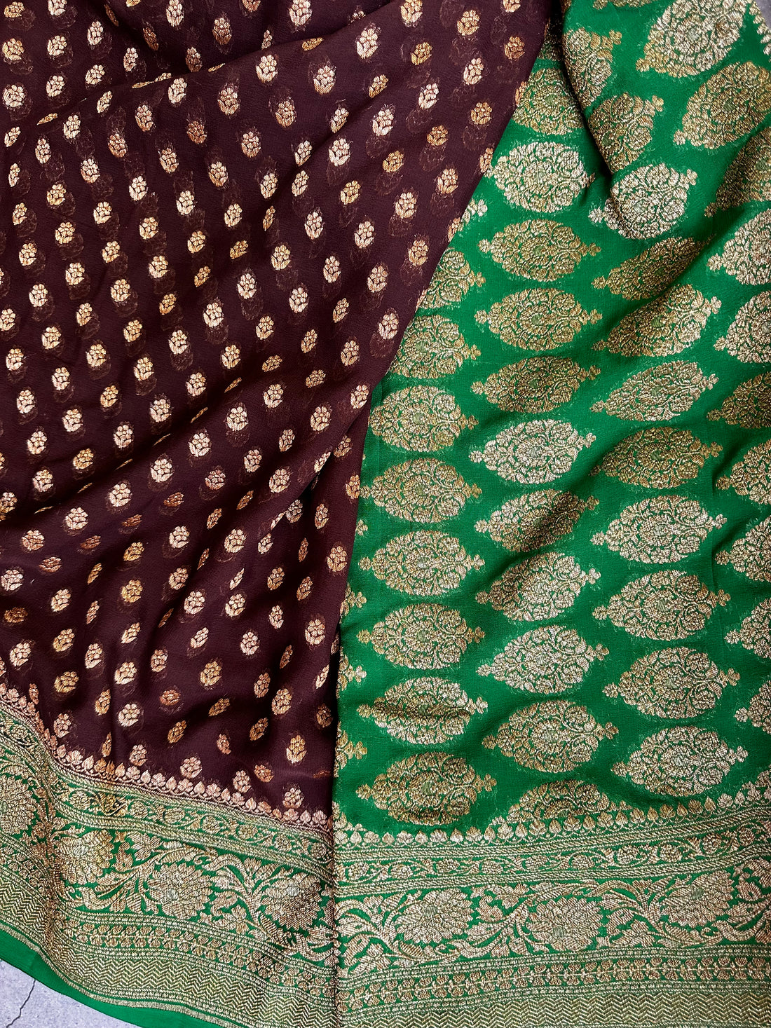 Black and green pure Khadi georgette