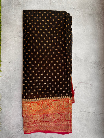 Black and pink pure Khadi georgette