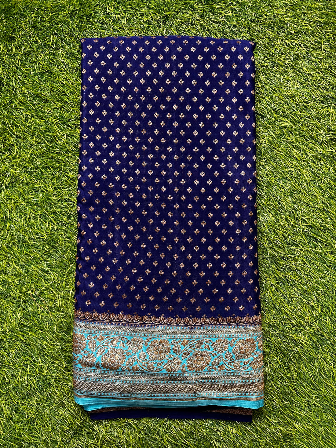 Navy blue pure crepe Banaras