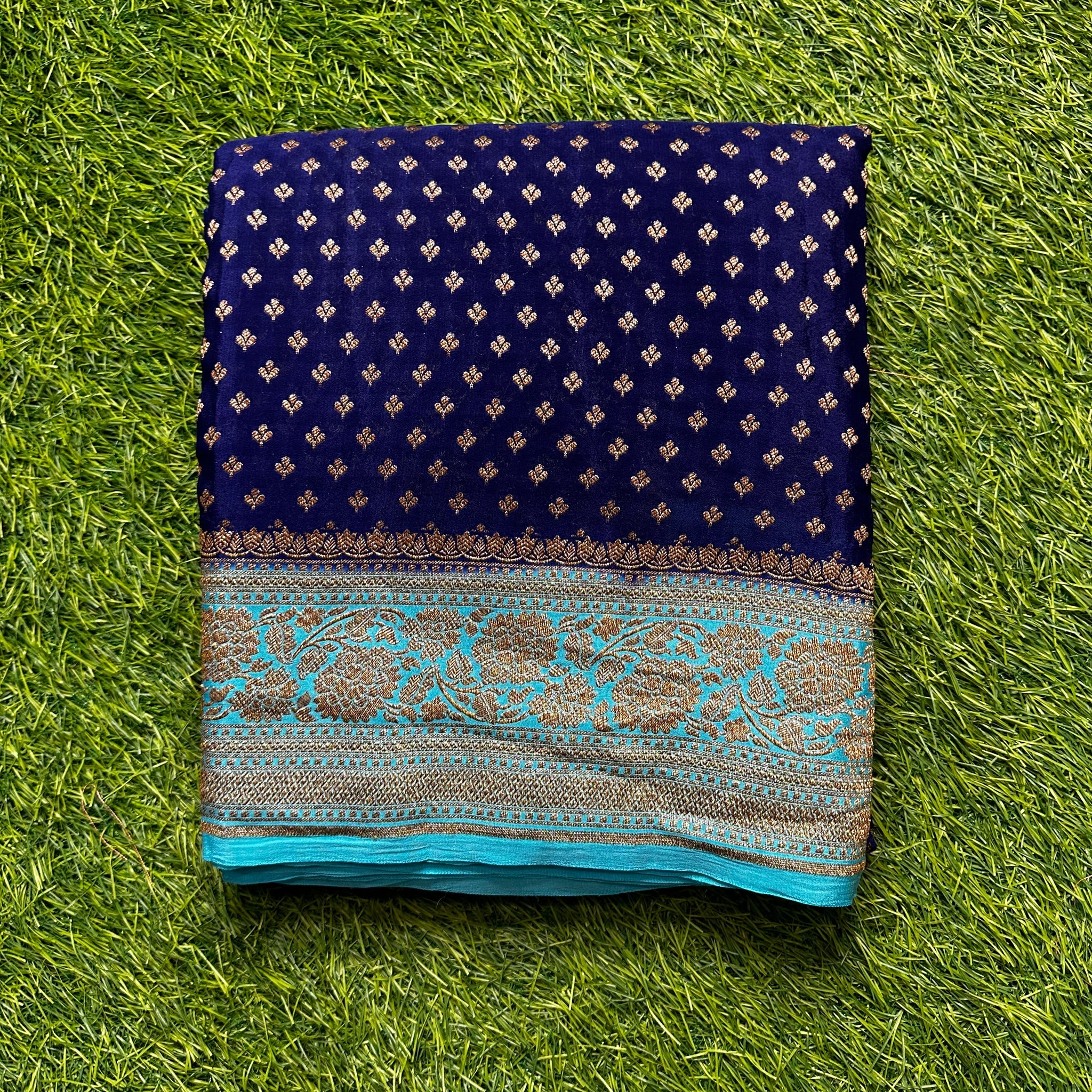 Navy blue pure crepe Banaras