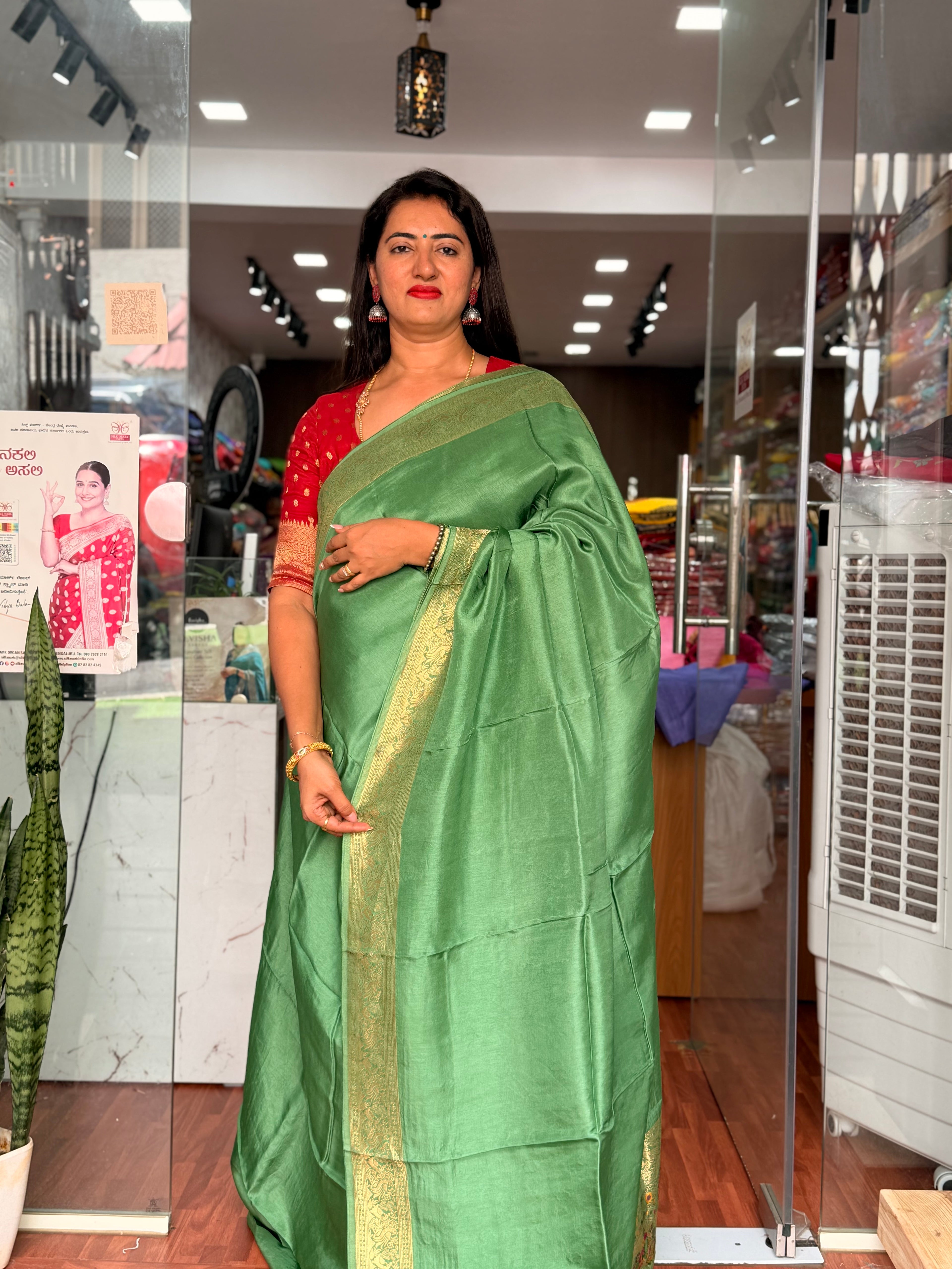 Mint green plain dola silk sarees
