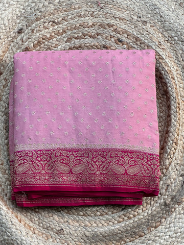 Onion pink and rani pink pure crepe Banaras silk sarees