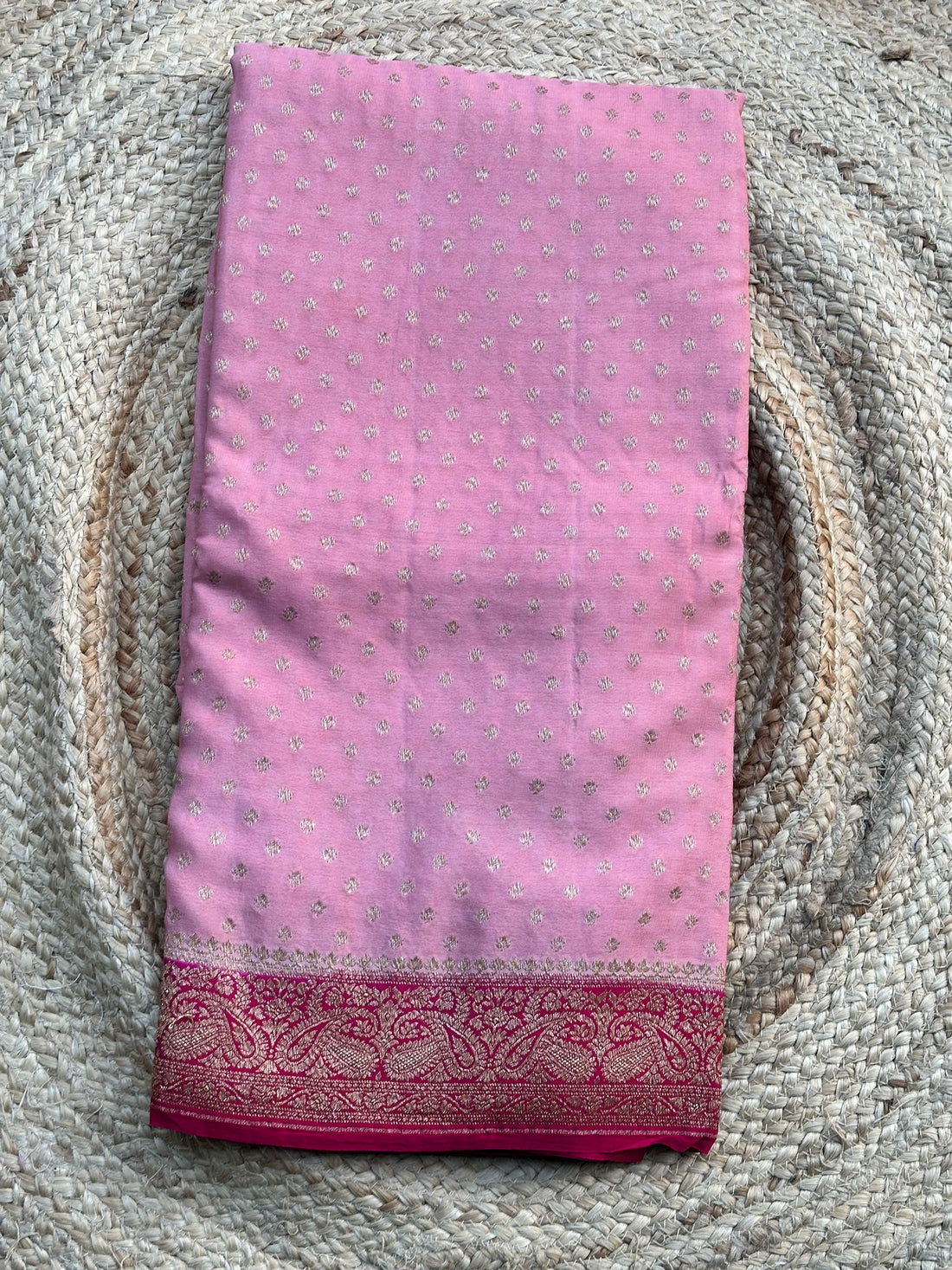 Onion pink and rani pink pure crepe Banaras silk sarees