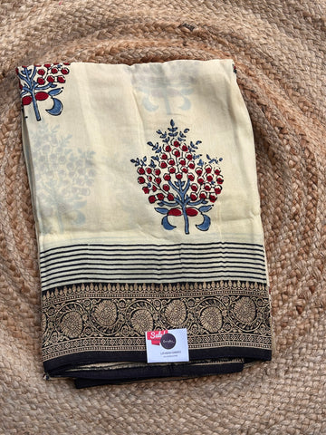Half white and black pure Ajrak dola sarees