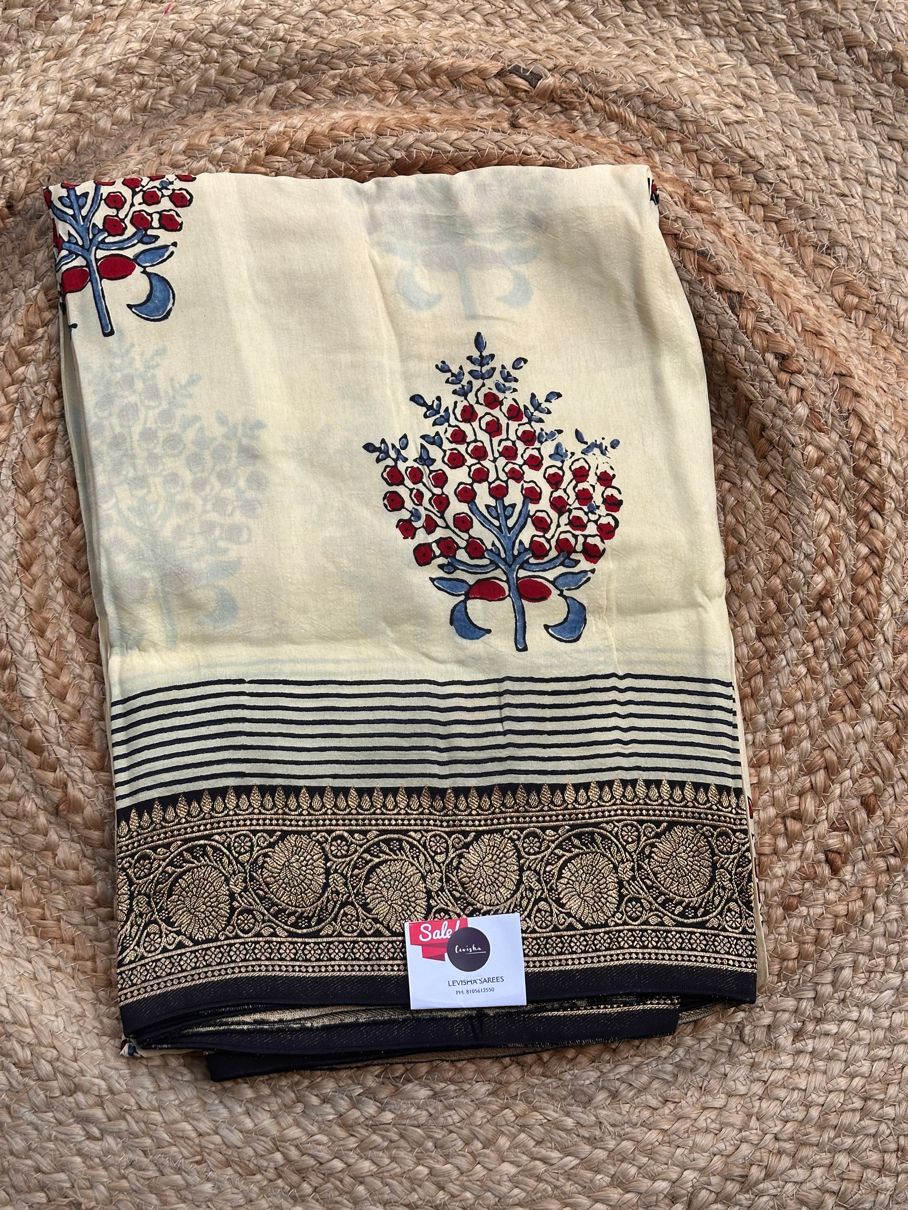 Half white and black pure Ajrak dola sarees
