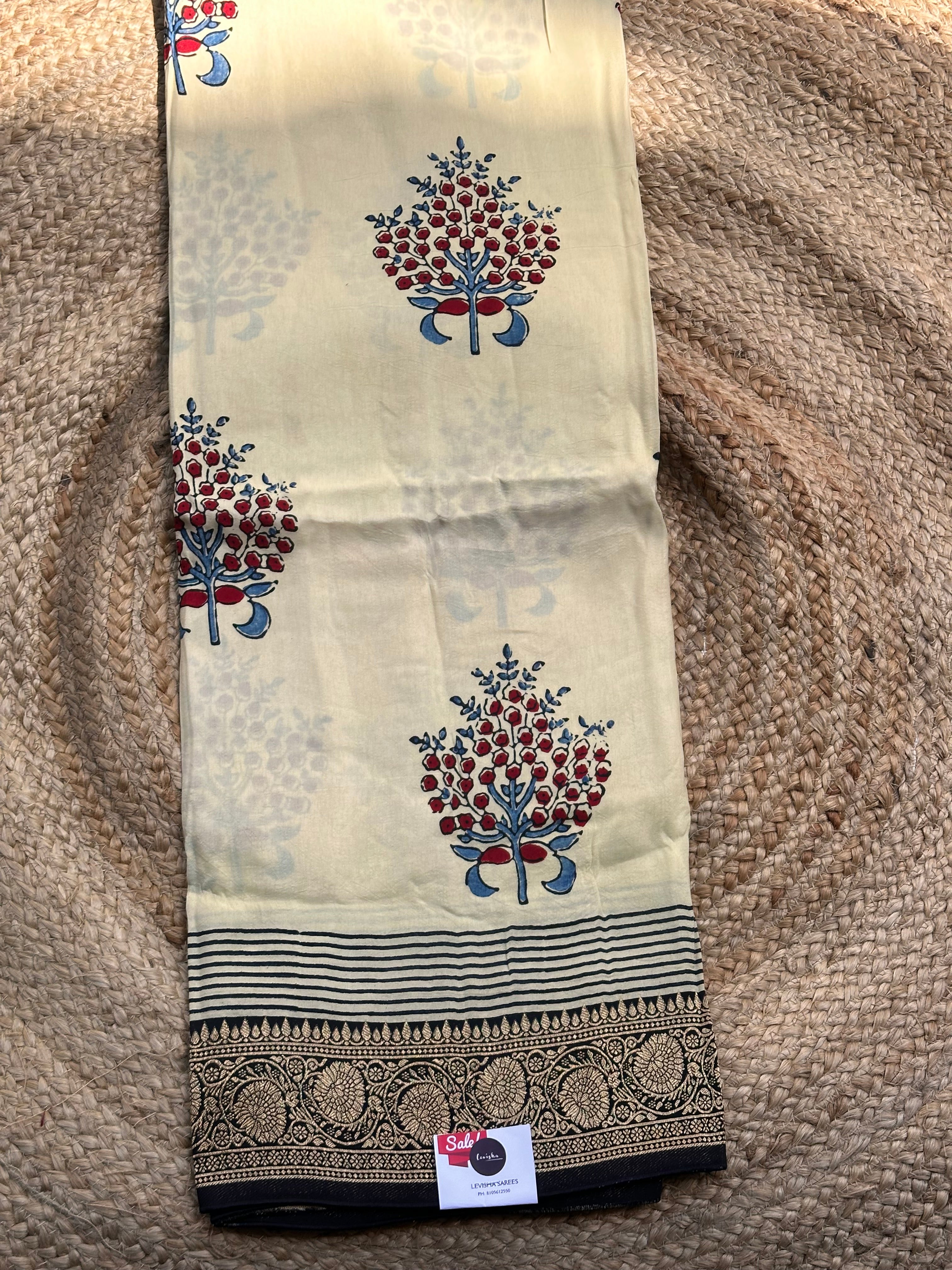Half white and black pure Ajrak dola sarees