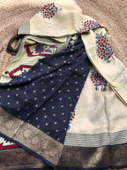 Half white and black pure Ajrak dola sarees
