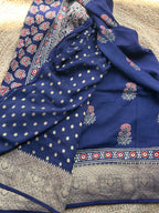 Deep blue pure Ajrak dola sarees
