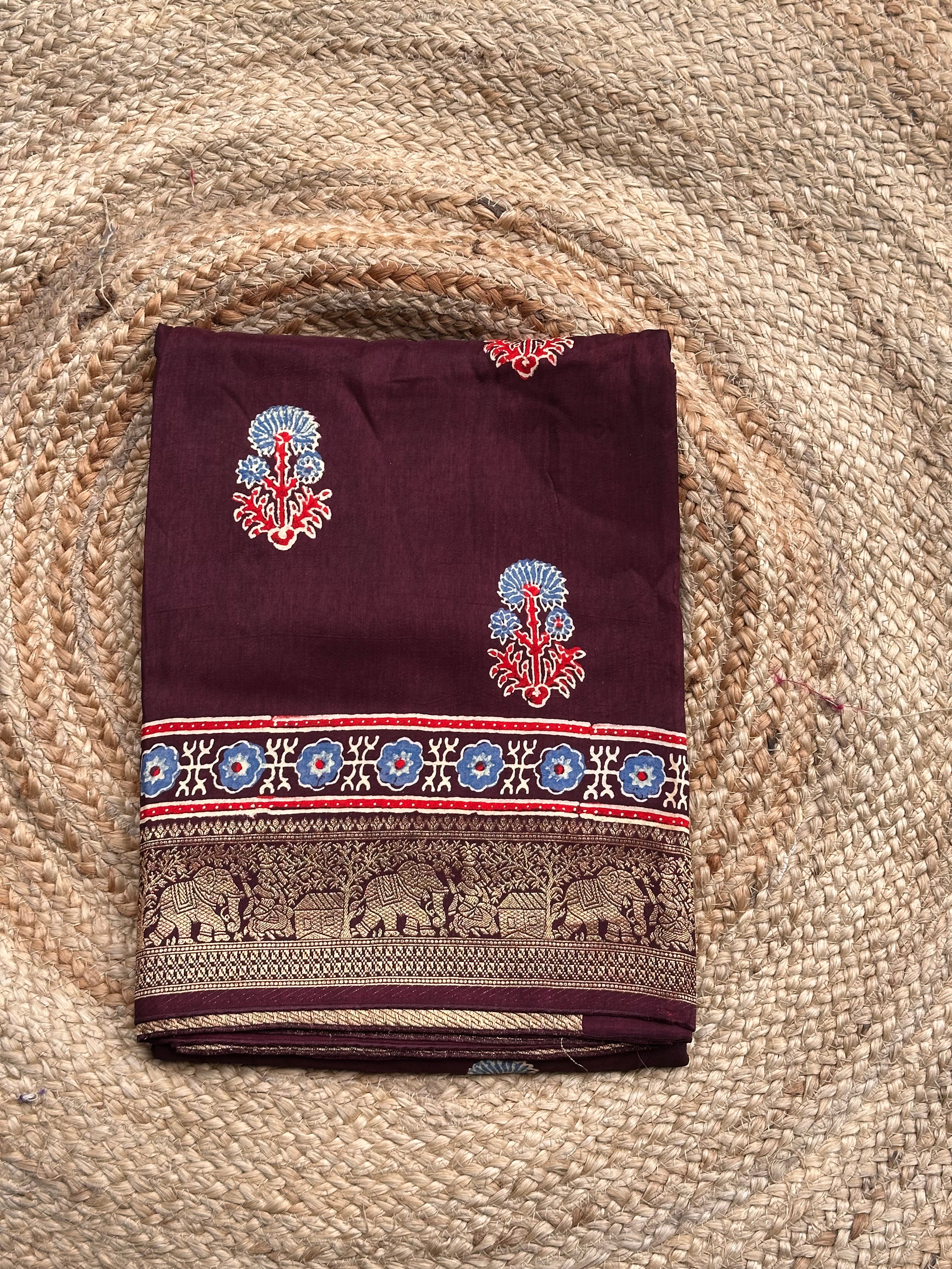 Deep brown pure Ajrak dola sarees