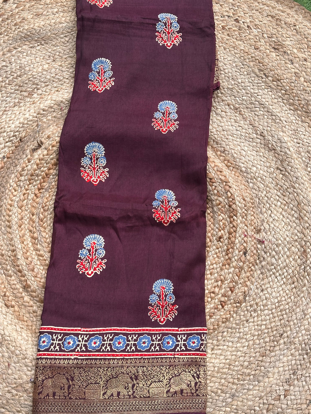 Deep brown pure Ajrak dola sarees